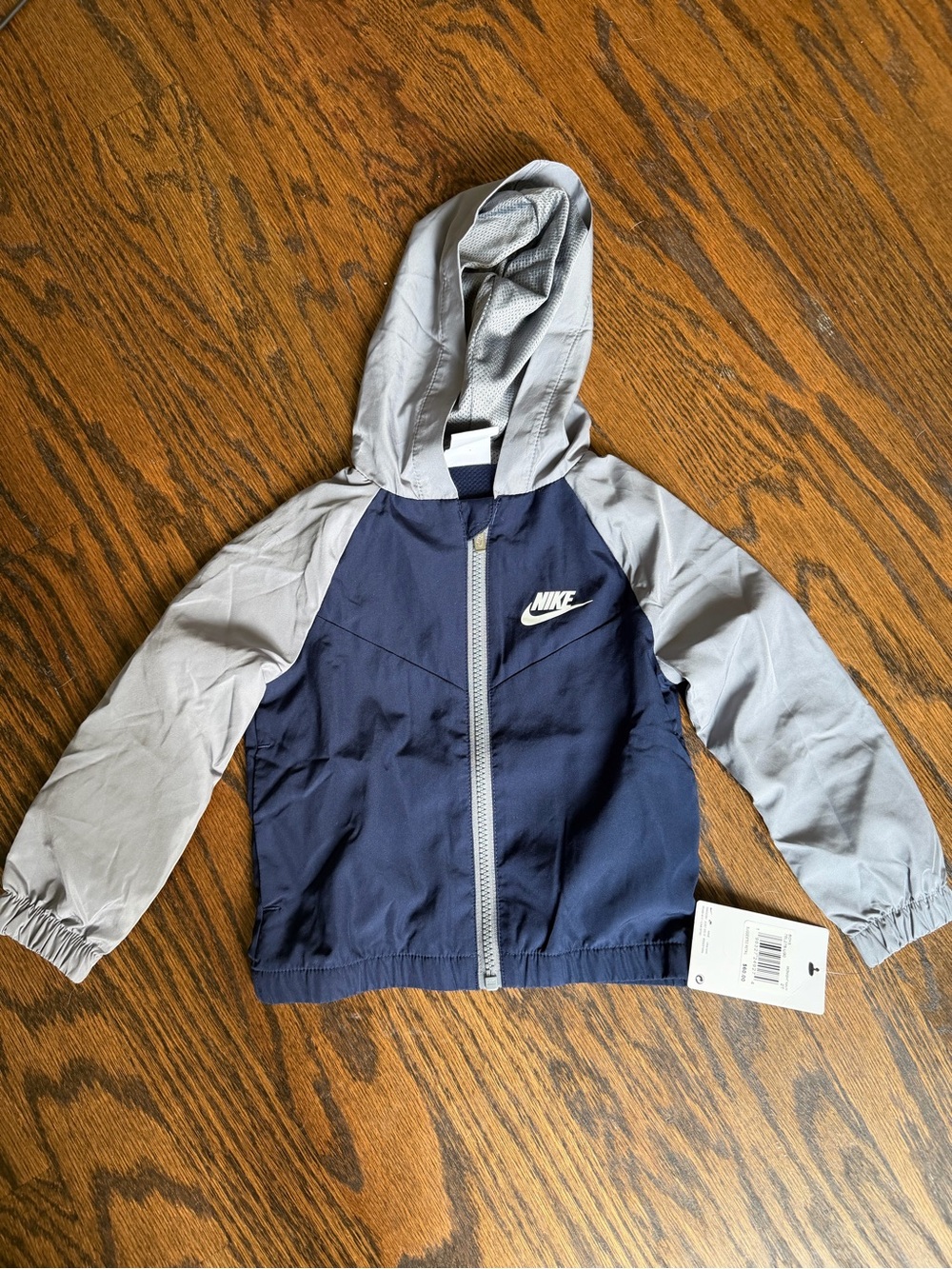 New Nike Kids Navy and Gray Hooded Windbreaker
